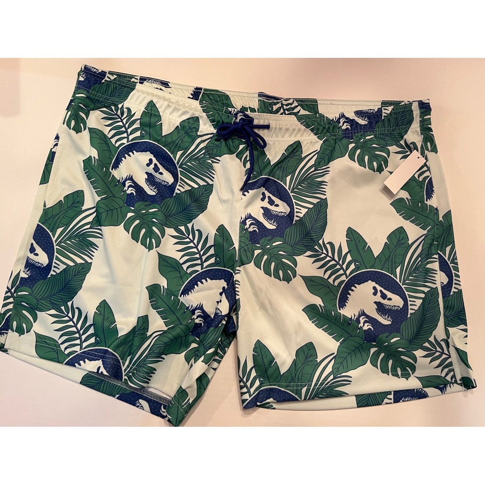 Jurrasic Park Men's Green Shorts Tropical Leaf Elastic W/Pockets Size 2XL‎ 44-46